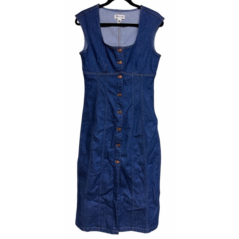 Madewell Denim Square-Neck Midi Dress in Benton Wash Women's‎ Size 6